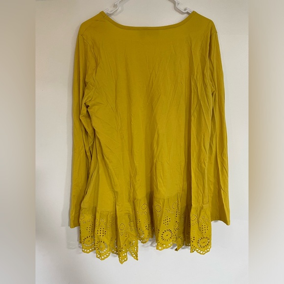 Logo Yellow Knit Long Sleeve Lace Hem Tunic Large - Picture 6 of 7